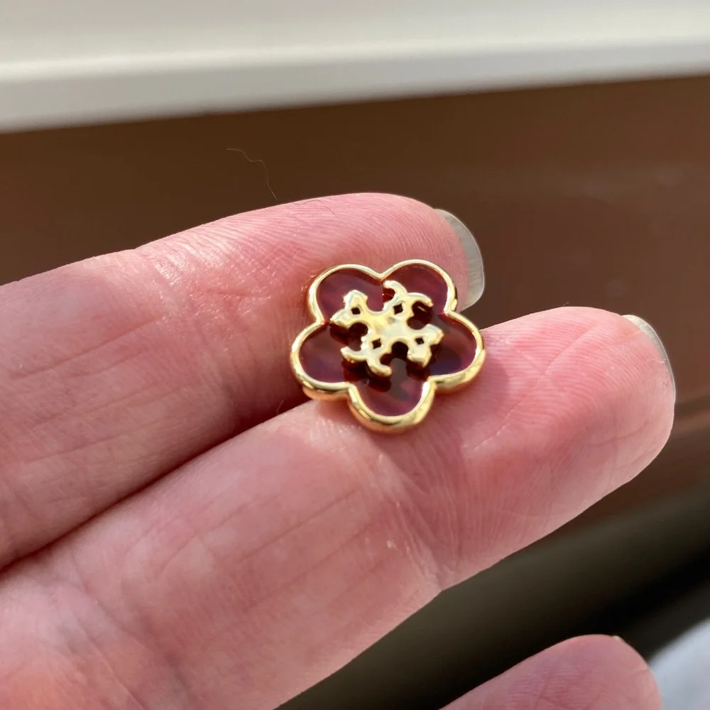 Tory Burch Logo Enamel/Gold Tone Stud Earrings NWOT
